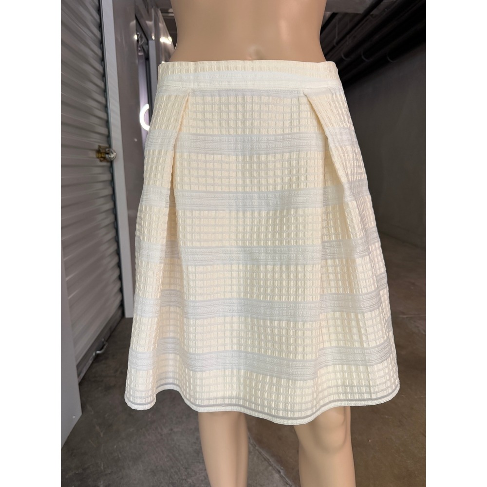 REISS Cream Textured Striped A-Line Pleated Skirt with Pockets Size US 6